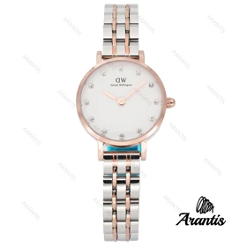 ساعت دنیل ولینگتون زنانه مینی گرد دورنگ طلایی ایندکس نگین w-2676