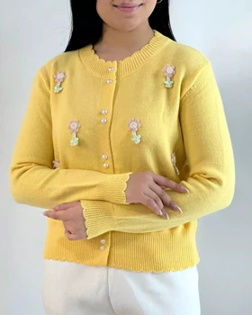 ژاکت بافت گل برجسته 6 رنگ کد 5411