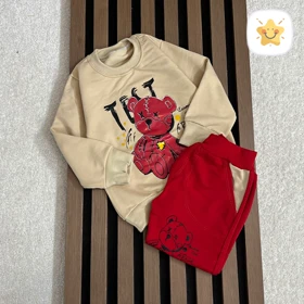 بلوز شلوار اسپرت ( دخترانه و پسرانه ) اقتصادی کد 18 خرسی مناسب 1 تا 8 سال