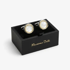 دکمه سردست لاکچری طرح صدف دور طلایی برند Massimo Dutti (نقره ای)