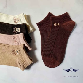 جوراب مچی کبریتی نود گلدوزی تدی (قهوه ای)