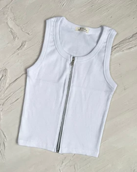 کراپ یقه خشتی جلو زیپ کد 1400186 (سفید)