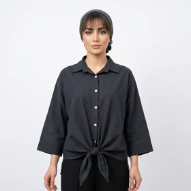 شومیز نخی جلو گره مدل آندرومدا علیدسا (مشکی)
