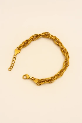 دستبند استیل زنجیری زنانه طلایی مدل کلاسیک