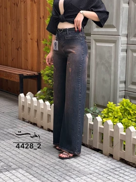 شلوار فلر بگ جین آبی جیب نما