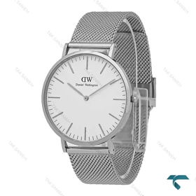 ساعت دنیل ولینگتون مردانه بندحصیری نقره ای صفحه سفید DW-3879-G