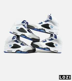 کتانی ساق‌دار زنانه و مردانه سفید مشکی آبی Nike air jordan 5