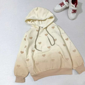 هودی دخترانه شیک کرم طرح قلب خارجی