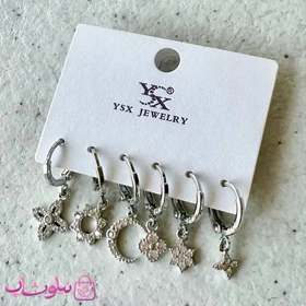 پک گوشواره زنانه YSX مدل گل و ستاره نقره ای رنگ کد 4791