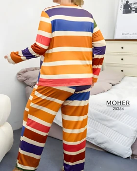 ست راحتی زنانه سایز بزرگ طرح راه راه رنگی