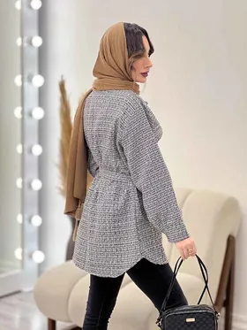 مانتو کمر دار دو جیب پاکتی
