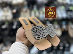 صندل روفرشی نگینی مجلسی زنانه جلو مربع