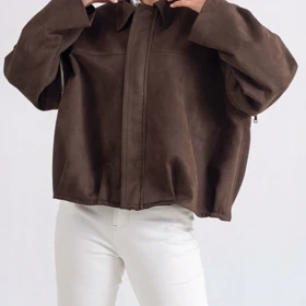 بامبر جکت جیر قهوه ای Suede دوحالته