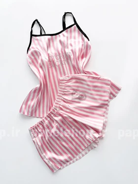 خرید ست لباس خواب تاپ و شورتک ساتن ویکتوریا سکرت نگین‌دار