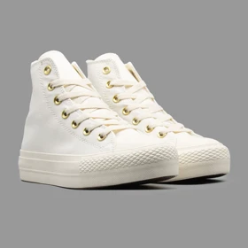 کانورس آل استار پلتفرم سفید طلایی ساق‌دار Converse All Star Platform White Gold Hightop