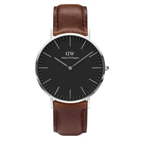 ساعت دنیل ولینگتون مردانه بند چرم قهوه ای سیلور DW-4097-40-G