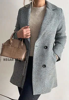 کت پشمی جناغی (سبزآبی/کرم)