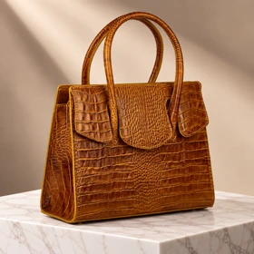 کیف زنانه دستهدار چرم طبیعی (کروکو - عسلی)
