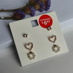 مجموعه 3 جفتی گوشواره میخی زنانه با آبکاری طلا رزگلد – طرح Love و کلاسیک