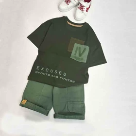 تیشرت شلوارک پسرانه LV EXCUSES مناسب 6 تا 13 سال