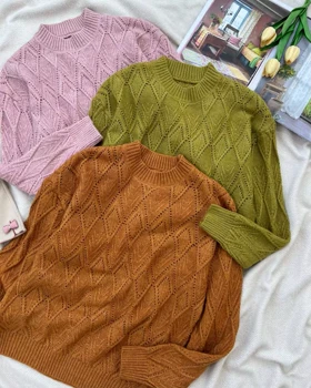 پلیور بافت طرح برجسته یقه گرد کد 5406