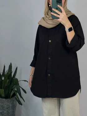 مانتو کتان کاغذی کارن مشکی