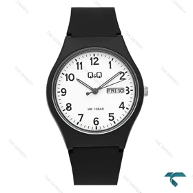 کیو کیو مردانه دو تقویمه صفحه سفید بند مشکی رابر QQ-7768-G