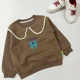 بلوز دخترانه خارجی یقه ب ب توری طرح پاپیون