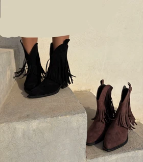 نیم بوت پاشنه‌دار ریش ریش زنانه مدل رسا