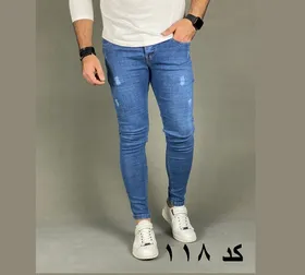 شلوار جین مردانه رنگ آبی زاپ‌دار