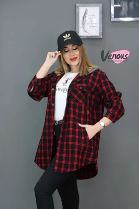 مانتو چهارخونه کلاهدار