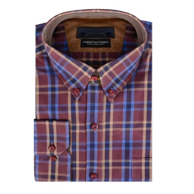 پیراهن مردانه رسمی چهارخونه آبی و زرشکی