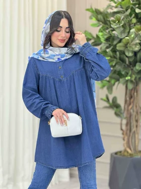 مانتو جین یقه چهار دکمه