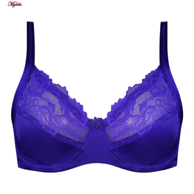 سوتین زنانه پانیذ مدل فنردار گیپور گل‌دار آبی کاربنی کد 66308