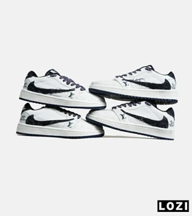 کفش کتانی مردانه و زنانه سفید سرمه ای NIKE LOUIS VUITTON x travis scott