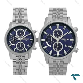 ساعت مچی ست سیکو سه موتوره استیل صفحه سرمه ای Seiko-8741-S