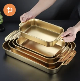 تابه سرو دسته دار استیل مستطیل طلایی