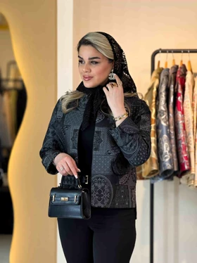 کت ژاکارد کتیبه مشکی 120516