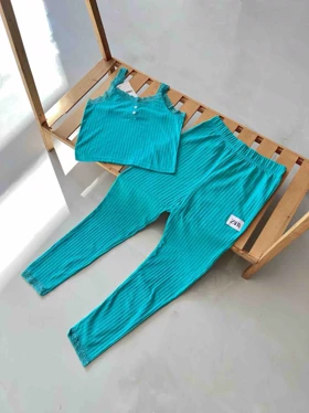 ست لباس راحتی تاپ شلوار نخی گیپوری زنانه