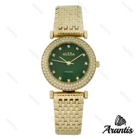 ساعت الکسا Premier 0105 زنانه طلایی صفحه سبز دورنگین w-10109