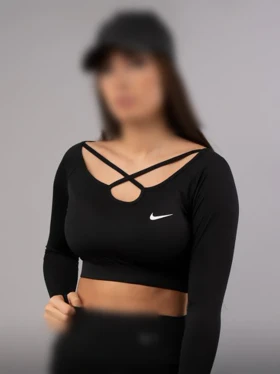 کراپ تاپ ورزشی آستین دار فینگر دار نایکی Nike