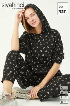هودی و شلوار سایز نرمال زنانه سیاه اینجه کد78181