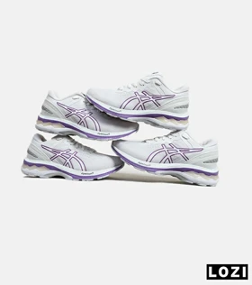 کتانی مردانه و زنانه سفید بنفش ASICS GEL-KAYANO 27 مدل 6178