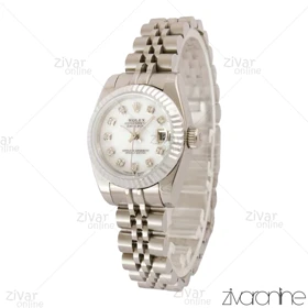 ساعت رولکس دیت جاست زنانه سیلور ایندکس نگین‌دار اسمال 104415