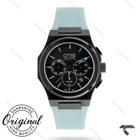 ساعت کرست مردانه 6351-4 صفحه مشکی بند رابر آبی آسمانی Crest-11053-G