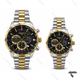 ساعت ست سیکو VIP رفرنس 31693 دورنگ طلایی صفحه مشکی Seiko-11467-S