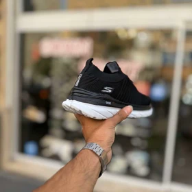 کتانی اسکیچرز کش بافت مشکی سفید کد 6637