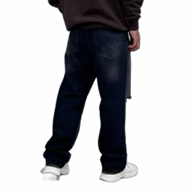 شلوار جین بگ مردانه آبی طرح زاپ