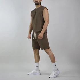 ست رکابی و شلوارک اسپرت بیسیک مدل GF-8301 قهوه ای