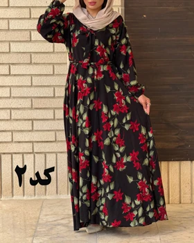پیراهن نخی کلوش طرح دار 7169